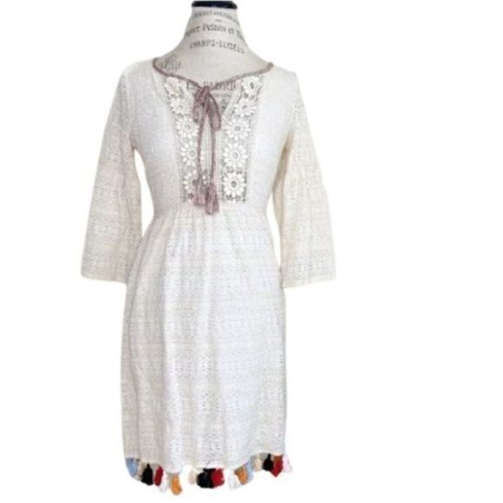 SOPHIE MAX Embroidery Floral Ivory Sundress SMALL